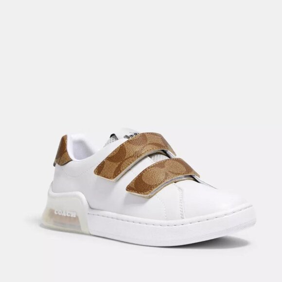 Coach Citysole Court Two Strap Sneaker in Chalk and Khaki - Picture 1 of 14